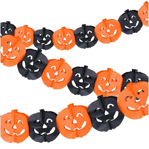 Halloween græskar guirlande, 3m papirdekorationsbanner
