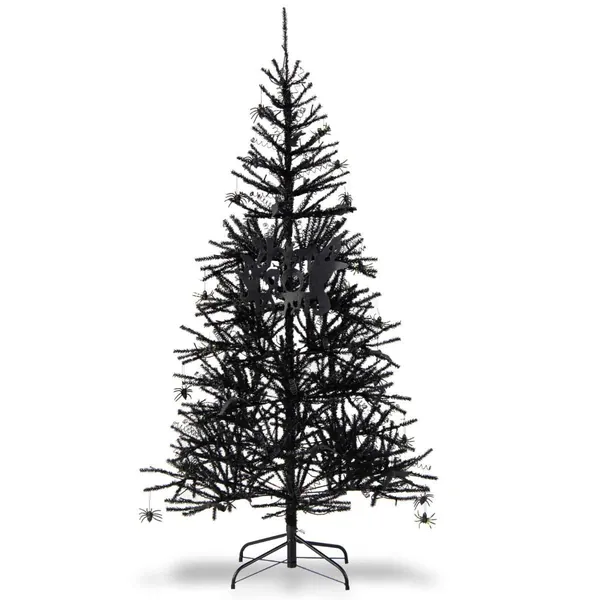 Sort Halloween-træ med lilla LED-lys – 183 cm