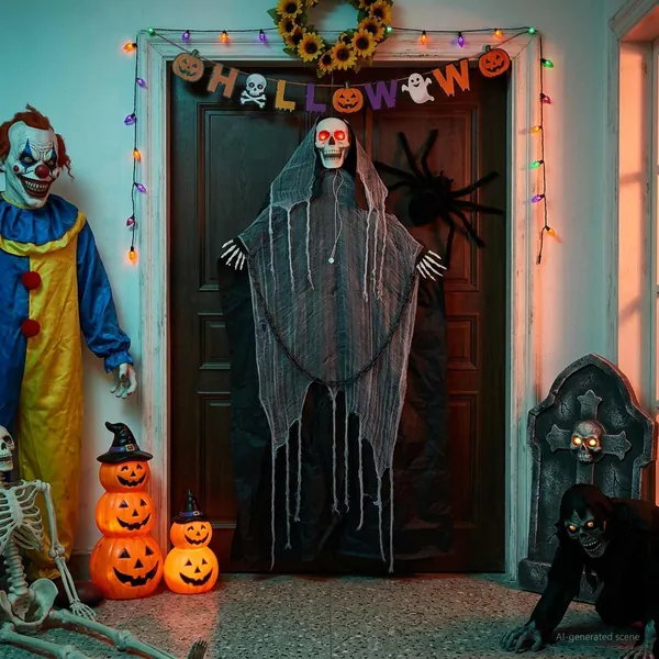 Hængende manden med leen til Halloween SPOOKA Sort 112 x 164 cm