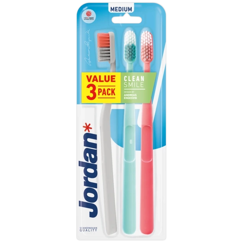 Jordan Clean Smile Toothbrush 3 Pack Medium fra Jordan