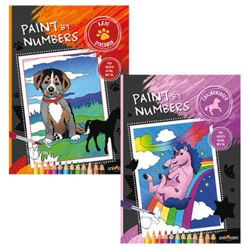 Paint by Numbers malebøger – Enhjørninger & Kære Dyrebørn – 2 stk. fra 5713516000499