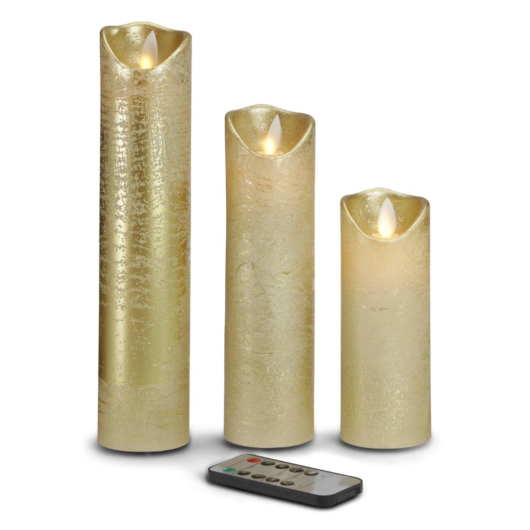 LED stearinlys – 3 stk. – 15/20/25 cm – m/3D flamme – (flere farver)