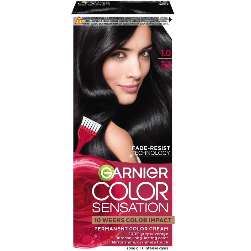 Garnier Color Sensation Permanent Color Cream – 1.0 Ultra Onyx Black fra Garnier