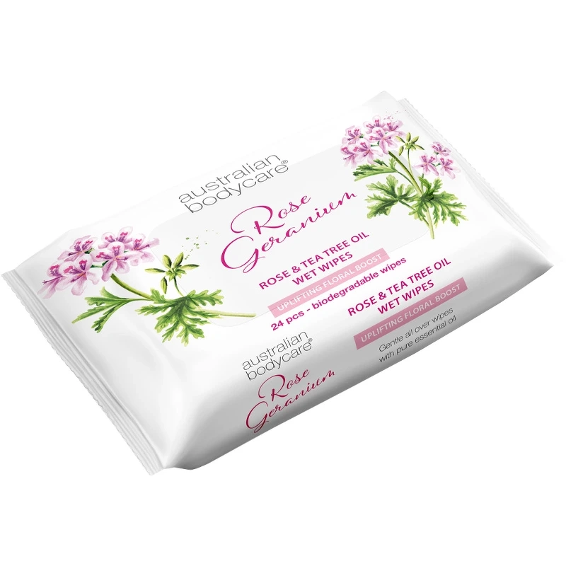 Australian Bodycare Wet Wipes – Rose Geranium & Tea Tree Oil – 24 Pieces fra Australian Bodycare
