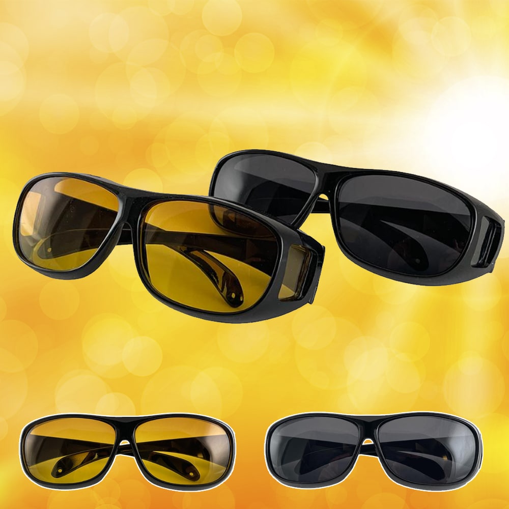 HD-Vision briller – 2 stk dag+nat polariserede briller (perfekt som bilkørsels- sports- nattekørsels- & UV-solbriller)