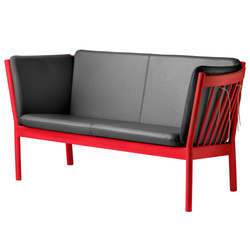 Erik Ole Jørgensen 2 pers. sofa – J148 – Ruby red/sort læder fra fdb-moebler 5715054007282