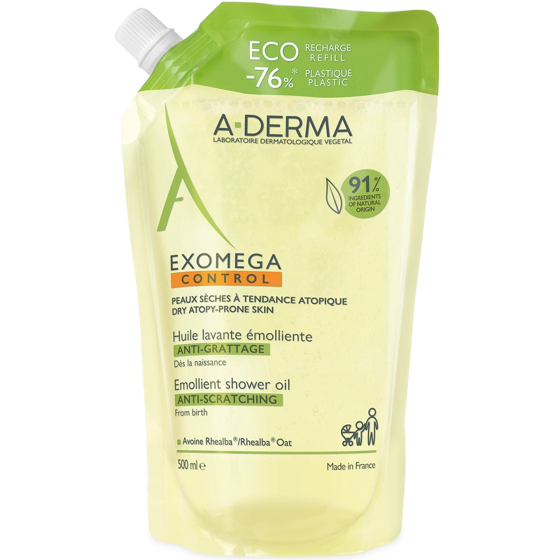 A-DERMA Exomega Control Shower Oil Eco Refill 500 ml fra ADERMA
