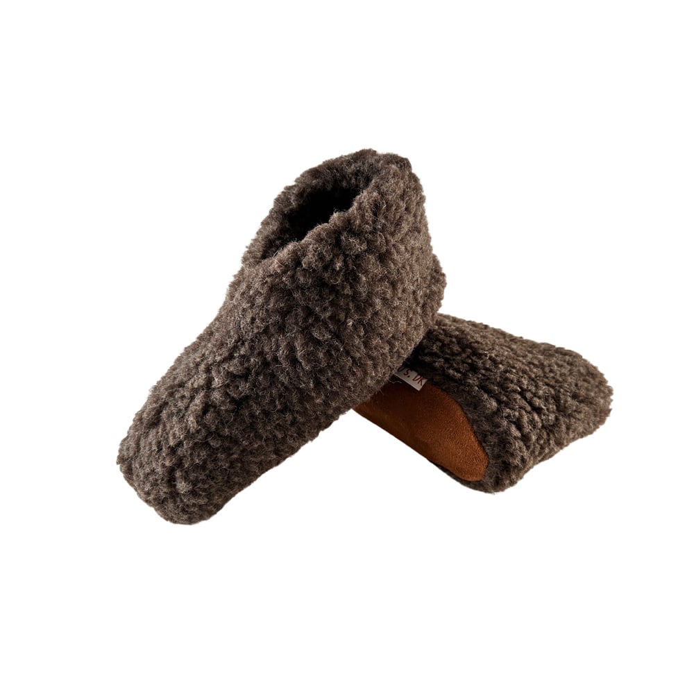 Fluffy Uld Hjemmesko (100% ren uld) – Model Brun – Dansk Design fra SHUS