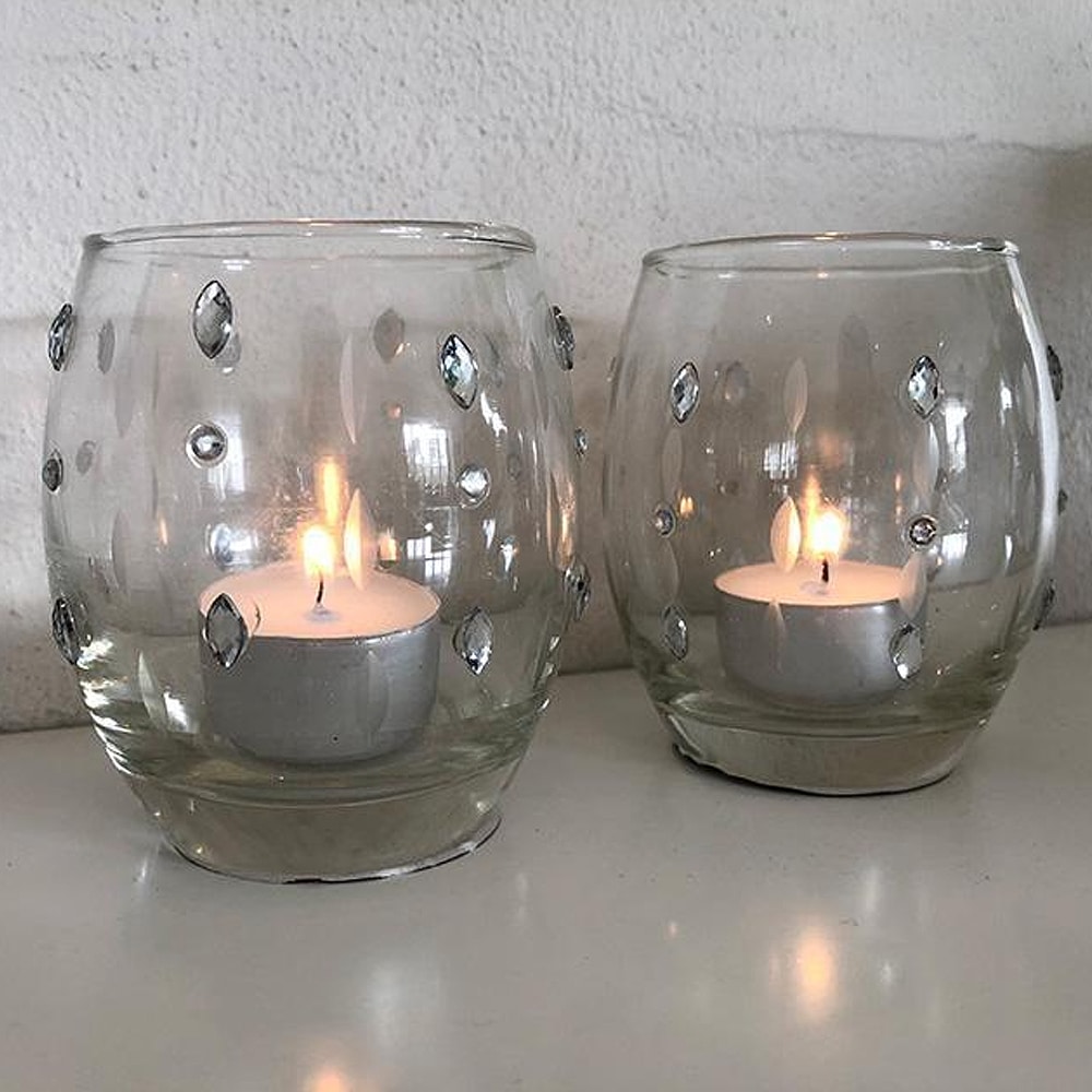 Fyrfadslys – glas m/små diamanter (2 stk.) fra SIA Home Fashion